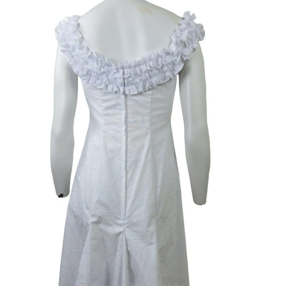 Vintage Princess Kaiulani Hawaiian Wedding Dress 2 Long White on White Floral - Picture 4 of 12